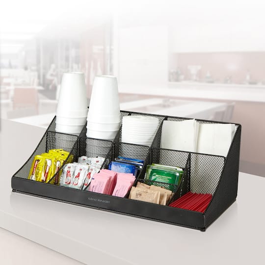Mind Reader Black 11 Compartment Breakroom Coffee and Condiment Organizer